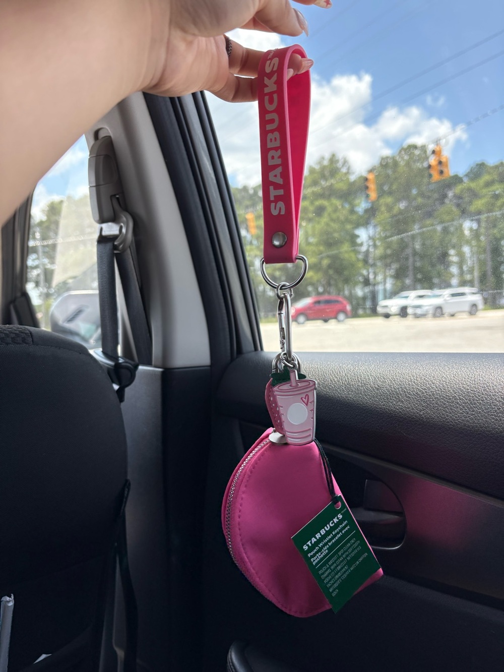 Starbucks Hot Pink Wristlet Keychain with Cup Charm